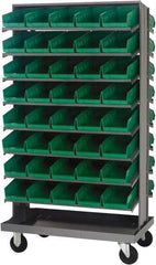 Quantum Storage - 80 Bin Sloping Shelf - 36 Inch Overall Width x 24 Inch Overall Depth x 66 Inch Overall Height, Green Polypropylene Bins - USA Tool & Supply