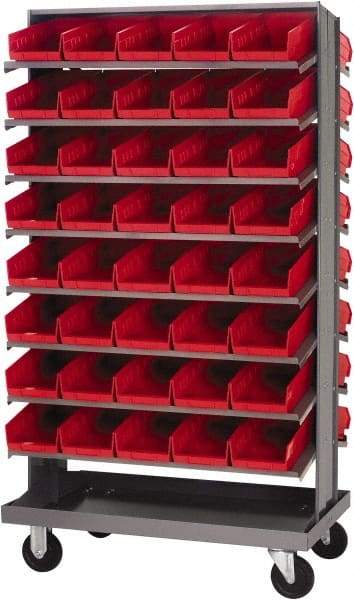 Quantum Storage - 80 Bin Sloping Shelf - 36 Inch Overall Width x 24 Inch Overall Depth x 66 Inch Overall Height, Red Polypropylene Bins - USA Tool & Supply