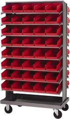 Quantum Storage - 80 Bin Sloping Shelf - 36 Inch Overall Width x 24 Inch Overall Depth x 66 Inch Overall Height, Red Polypropylene Bins - USA Tool & Supply