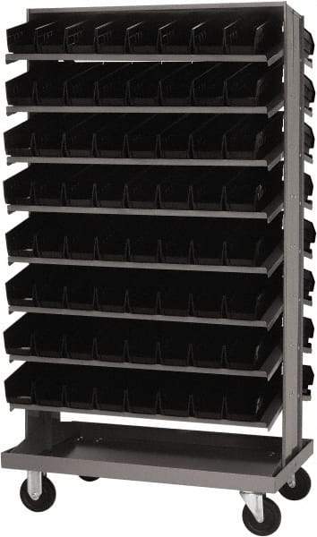 Quantum Storage - 128 Bin Sloping Shelf - 36 Inch Overall Width x 24 Inch Overall Depth x 66 Inch Overall Height, Black Polypropylene Bins - USA Tool & Supply