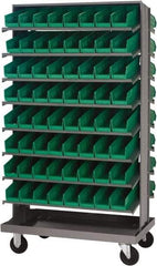 Quantum Storage - 128 Bin Sloping Shelf - 36 Inch Overall Width x 24 Inch Overall Depth x 66 Inch Overall Height, Green Polypropylene Bins - USA Tool & Supply