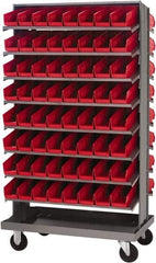 Quantum Storage - 128 Bin Sloping Shelf - 36 Inch Overall Width x 24 Inch Overall Depth x 66 Inch Overall Height, Red Polypropylene Bins - USA Tool & Supply
