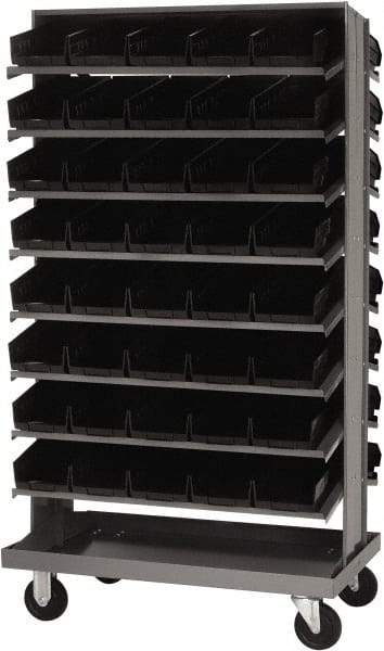 Quantum Storage - 80 Bin Sloping Shelf - 36 Inch Overall Width x 24 Inch Overall Depth x 66 Inch Overall Height, Black Polypropylene Bins - USA Tool & Supply