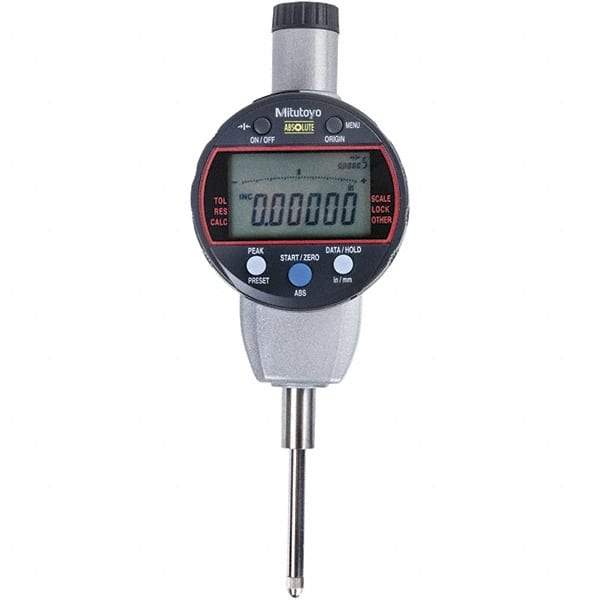 Mitutoyo - 0 to 1" Range, 0.001mm Graduation, Electronic Drop Indicator - Flat Back, Accurate to 0.0001", Inch & Metric System, LCD Display - USA Tool & Supply