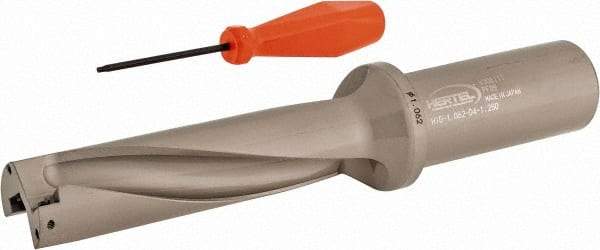 Hertel - 4-1/4" Max Drill Depth, 4xD, 1-1/16" Diam, Indexable Insert Drill - 2 Inserts, 1-1/4" Shank Diam, Straight Shank - USA Tool & Supply
