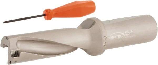 Hertel - 3-3/8" Max Drill Depth, 3xD, 1-1/8" Diam, Indexable Insert Drill - 2 Inserts, 1-1/4" Shank Diam, Straight Shank - USA Tool & Supply