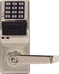 Alarm Lock - Combination Entry Lever Lockset with Key Override - 2-3/4" Back Set, Steel, Brushed Chrome Finish - USA Tool & Supply