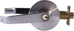 Arrow Lock - Entry Lever Lockset - 2-3/4" Back Set, Steel, Brushed Chrome Finish - USA Tool & Supply