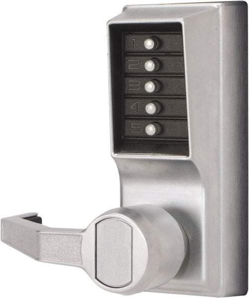 Kaba Access - Combination Entry Lever Lockset - 2-3/4" Back Set, No Cylinder, Zamak3, Satin Chrome Finish - USA Tool & Supply