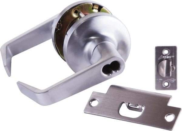 Arrow Lock - Storeroom Lever Lockset - 2-3/4" Back Set, Steel, Brushed Chrome Finish - USA Tool & Supply