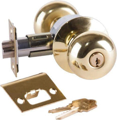 Arrow Lock - Entrance Lever Lockset - 2-3/4" Back Set, Steel, Bright Brass Finish - USA Tool & Supply