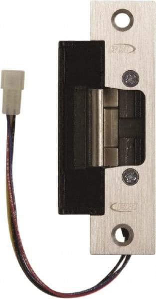 Rutherford - 4.88" Long x 1-1/4" Wide, Satin Stainless Steel Finish, Electric Door Strike - Field Selectable 12 or 24 VDC & 12-24 VAC, Corded Power, Zinc Alloy - USA Tool & Supply