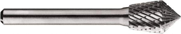 SGS Pro - 1/2" Cut Diam, 1/4" Shank Diam, Inverted Cone Head Double Cut Burr - Carbide, Point End, 3/4" LOC, 3/4" OAL - USA Tool & Supply