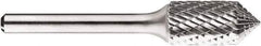 SGS Pro - 1/2" Cut Diam, 1/4" Shank Diam, Cone Head Double Cut Burr - Carbide, Point End, 1" LOC, 1" OAL - USA Tool & Supply