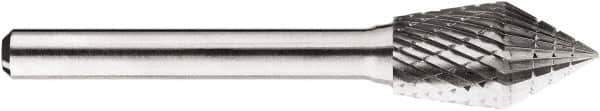 SGS Pro - 1/2" Cut Diam, 1/4" Shank Diam, Cone Head Double Cut Burr - Carbide, Point End, 7/8" LOC, 7/8" OAL - USA Tool & Supply
