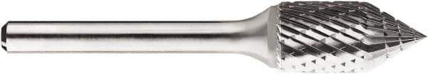 SGS Pro - 1/2" Cut Diam, 1/4" Shank Diam, Cone Head Double Cut Burr - Carbide, Point End, 1" LOC, 1" OAL - USA Tool & Supply