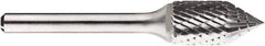SGS Pro - 1/2" Cut Diam, 1/4" Shank Diam, Cone Head Double Cut Burr - Carbide, Point End, 1" LOC, 1" OAL - USA Tool & Supply