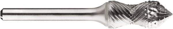 SGS Pro - 1/2" Cut Diam, 1/4" Shank Diam, Cone Head Double Cut Burr - Carbide, Point End, 1-1/4" LOC, 1-1/4" OAL - USA Tool & Supply