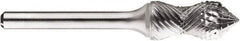 SGS Pro - 1/2" Cut Diam, 1/4" Shank Diam, Cone Head Double Cut Burr - Carbide, Point End, 1-1/4" LOC, 1-1/4" OAL - USA Tool & Supply