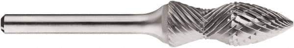 SGS Pro - 1/2" Cut Diam, 1/4" Shank Diam, Tree Head Double Cut Burr - Carbide, Point End, 1-1/4" LOC, 1-1/4" OAL - USA Tool & Supply