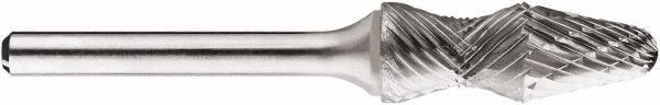 SGS Pro - 1/2" Cut Diam, 1/4" Shank Diam, Taper Head Double Cut Burr - Carbide, Radius End, 1-1/4" LOC, 1-1/4" OAL - USA Tool & Supply