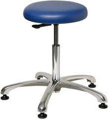 Bevco - 23" Wide x 23" Deep x 18-1/2 to 26" High, Steel Base, Versa Backless Stool Adjustable Height Swivel Stool with Polished Aluminum Base - Vinyl Seat, Blue, Mushroom Glides - USA Tool & Supply