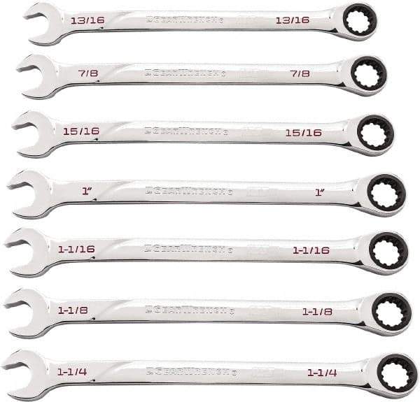 GearWrench - 7 Piece, 13/16" to 1-1/4", Ratcheting Combination Wrench Set - Inch Measurement Standard, Chrome Finish - USA Tool & Supply