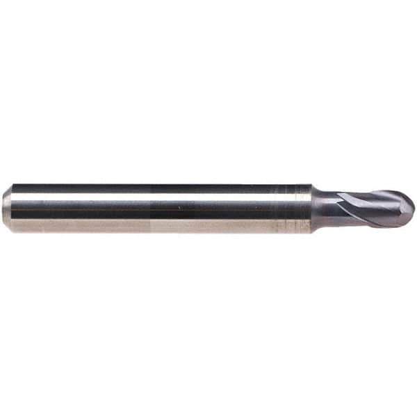 Emuge - 1/32" Diam, 1/16" LOC, 2 Flute Solid Carbide Ball End Mill - TiAlN Finish, Single End, 2" OAL, 1/4" Shank Diam, Ball Flute - USA Tool & Supply
