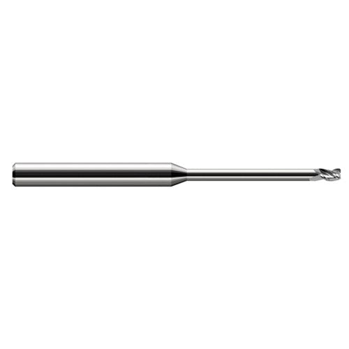Miniature End Mills - Long Reach, Stub Flute - 0.0930″ (3/32″) Cutter Diameter × 0.0300″ Radius × 0.1390″ Length of Cut × 0.7500″ (3/4″) Reach Carbide Corner Radius End Mill, 3 Flutes - Exact Industrial Supply