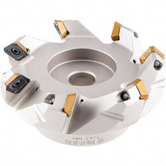 Iscar - 5.37, 5.42, 5.51" Cut Diam, 1-1/2" Arbor Hole, 5.5mm Max Depth of Cut, 42° Indexable Chamfer & Angle Face Mill - 8 Inserts, OE.. 060405\xB6OEMW 060405-AETN\xB6REMT 1505-LM-76 Insert, Right Hand Cut, 8 Flutes, Through Coolant, Series Heliocto - USA Tool & Supply