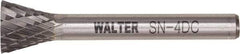 WALTER Surface Technologies - 1/4" Cut Diam, 1/4" Shank Diam, Inverted Cone Head Double Cut Burr - Tungsten Carbide, 1" LOC, 4" OAL - USA Tool & Supply