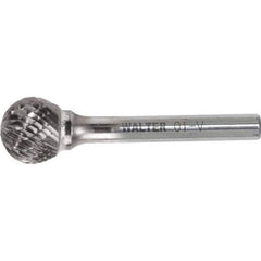 WALTER Surface Technologies - 1/2" Cut Diam, 1/4" Shank Diam, Ball Head Single Cut Burr - Tungsten Carbide, 1/2" LOC, 4-1/2" OAL - USA Tool & Supply