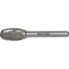 WALTER Surface Technologies - 1/2" Cut Diam, 1/4" Shank Diam, Egg Head Single Cut Burr - Tungsten Carbide, 7/8" LOC, 4-7/8" OAL - USA Tool & Supply