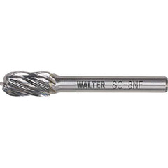 WALTER Surface Technologies - 5/8" Cut Diam, 1/4" Shank Diam, Cylinder Ball End Head Double Cut Burr - Tungsten Carbide, 1" LOC, 4" OAL - USA Tool & Supply