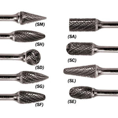 WALTER Surface Technologies - 3/8" Cut Diam, 1/4" Shank Diam, Cylinder Head Single Cut Burr - Tungsten Carbide, 3/4" LOC, 3-3/4" OAL - USA Tool & Supply