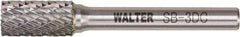 WALTER Surface Technologies - 3/8" Cut Diam, 1/4" Shank Diam, Cylinder Head Double Cut Burr - Tungsten Carbide, 3/4" LOC, 3-3/4" OAL - USA Tool & Supply
