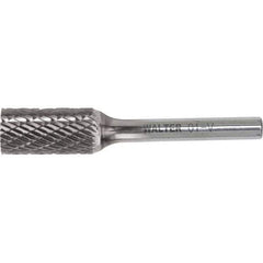 WALTER Surface Technologies - 5/8" Cut Diam, 1/4" Shank Diam, Cylinder Head Double Cut Burr - Tungsten Carbide, 1" LOC, 4" OAL - USA Tool & Supply