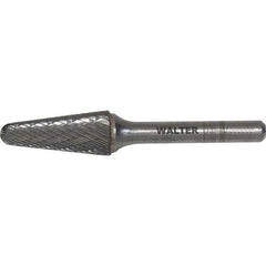 WALTER Surface Technologies - 1-1/2" Cut Diam, 1/4" Shank Diam, Cone Head Single Cut Burr - Tungsten Carbide, 1-1/8" LOC, 5-5/8" OAL - USA Tool & Supply