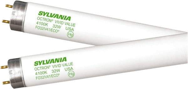 SYLVANIA - 32 Watt Fluorescent Tubular Medium Bi-Pin Lamp - 3,000°K Color Temp, 2,800 Lumens, T8, 30,000 hr Avg Life - USA Tool & Supply