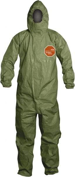 Dupont - Size 2XL Hazmat Chemical Resistant General Purpose Coveralls - Green, Zipper Closure, Elastic Cuffs, Elastic Ankles, Taped Seams - USA Tool & Supply