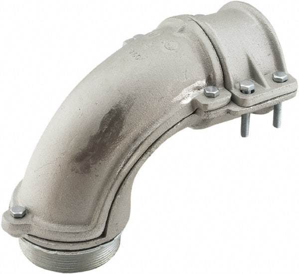 Hubbell-Raco - 4" Trade, Malleable Iron Squeeze Clamp Angled FMC Conduit Connector - USA Tool & Supply