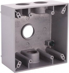 Hubbell-Raco - 2 Gang, (4) 3/4" Knockouts, Aluminum Square Device Box - 4-1/2" Overall Height x 2-1/4" Overall Depth, Weather Resistant - USA Tool & Supply