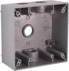 Hubbell-Raco - 2 Gang, (4) 1/2" Knockouts, Aluminum Square Device Box - 4-1/2" Overall Height x 2-1/4" Overall Depth, Weather Resistant - USA Tool & Supply