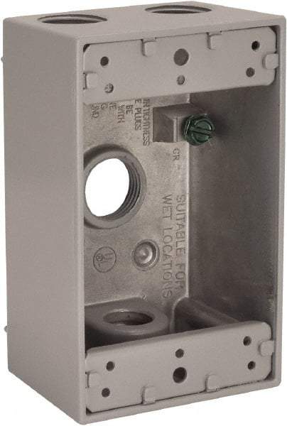 Hubbell-Raco - 1 Gang, (4) 1/2" Knockouts, Aluminum Rectangle Device Box - 4-1/2" Overall Height x 2" Overall Depth, Weather Resistant - USA Tool & Supply