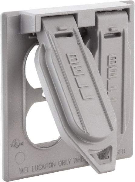 Hubbell-Raco - 2 Outlet, Powder Coat Finish, Rectangle Weather Resistant Box Cover - 1" Long x 4-17/32" Wide x 4-17/32" High, Wet Location, Aluminum, UL Listed - USA Tool & Supply
