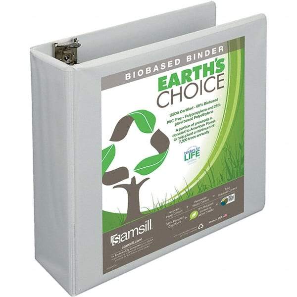 Samsill - 575 Sheet Capacity, 8-1/2 x 11", View Ring Binder - Polypropylene, White - USA Tool & Supply