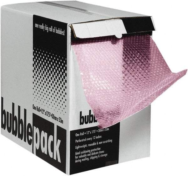 Made in USA - 600" Long x 12" Wide, Antistatic Bubble Roll - Pink, Standard Grade - USA Tool & Supply