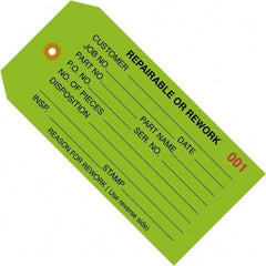 Made in USA - 4-3/4" High x 2-3/8" Long, REPAIRABLE OR REWORK, English Safety & Facility Inspection Tag - Green Cardstock - USA Tool & Supply