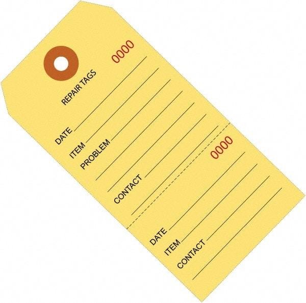 Made in USA - 6-1/4" High x 3-1/8" Long, Repair, English Safety & Facility Inspection Tag - Yellow Cardstock - USA Tool & Supply