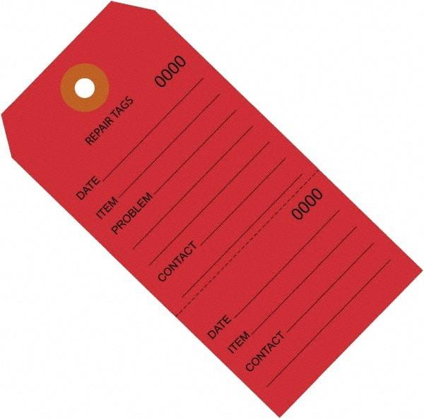 Made in USA - 4-3/4" High x 2-3/8" Long, Repair, English Safety & Facility Inspection Tag - Red Cardstock - USA Tool & Supply